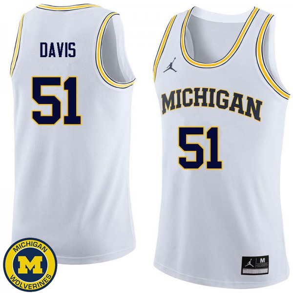 Mens University of Michigan #51 Austin Davis White NCAA Basketball Jersey